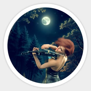 Girl play violin for the moon Sticker